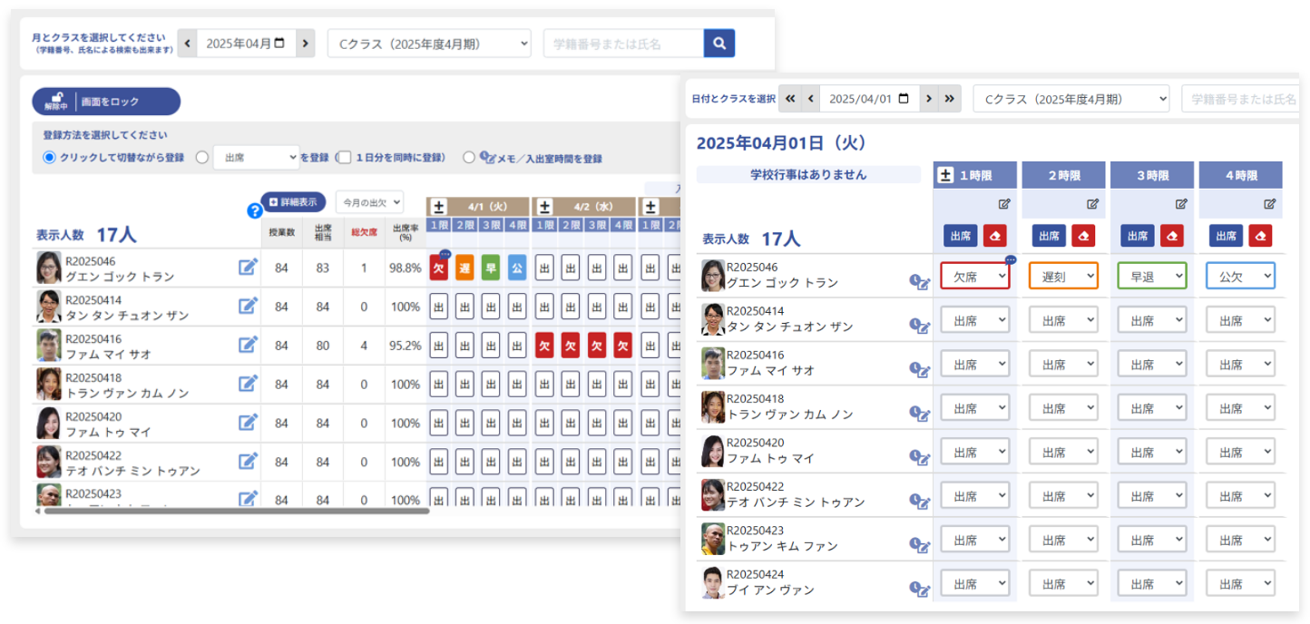出席状況に応じて早期に学生をフォロー